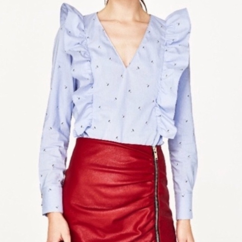 ZARA UMBRELLA PRINT RUFFLE TOP NWT